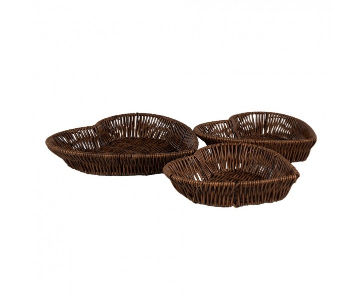Set 3ks hnědý proutěný košík ve tvaru srdce - 28*25*5 / 25*23*5 / 22*21*5 cm Clayre & Eef