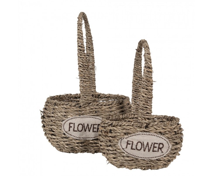 2ks pletený košík s uchy Flower - 20*16*11/28 / 16*12*9/23 cm Clayre & Eef