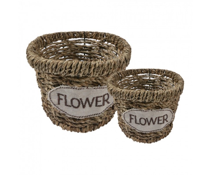 2ks pletený košík z mořské trávy Flower - Ø 16*13 / Ø 13*11 cm Clayre & Eef
