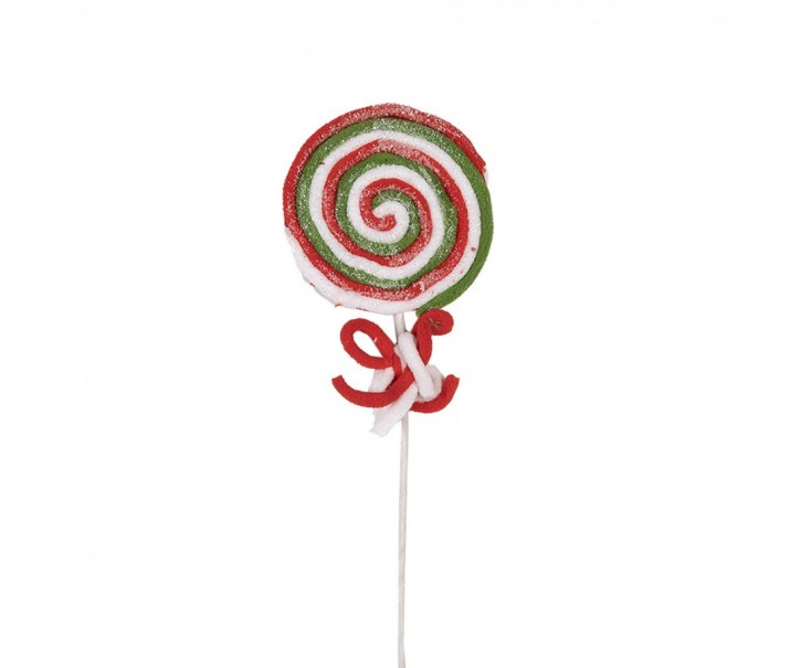 Bílo-červený vánoční zápich lízátka Lollipop - 10*1*42 cm Clayre & Eef
