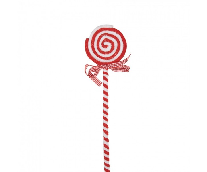 Bílo-červený vánoční zápich lízátka Lollipop - 9*1*41 cm Clayre & Eef