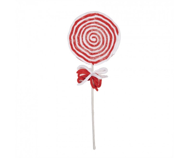 Bílo-červený vánoční zápich lízátka Lollipop - 15*1*41 cm Clayre & Eef