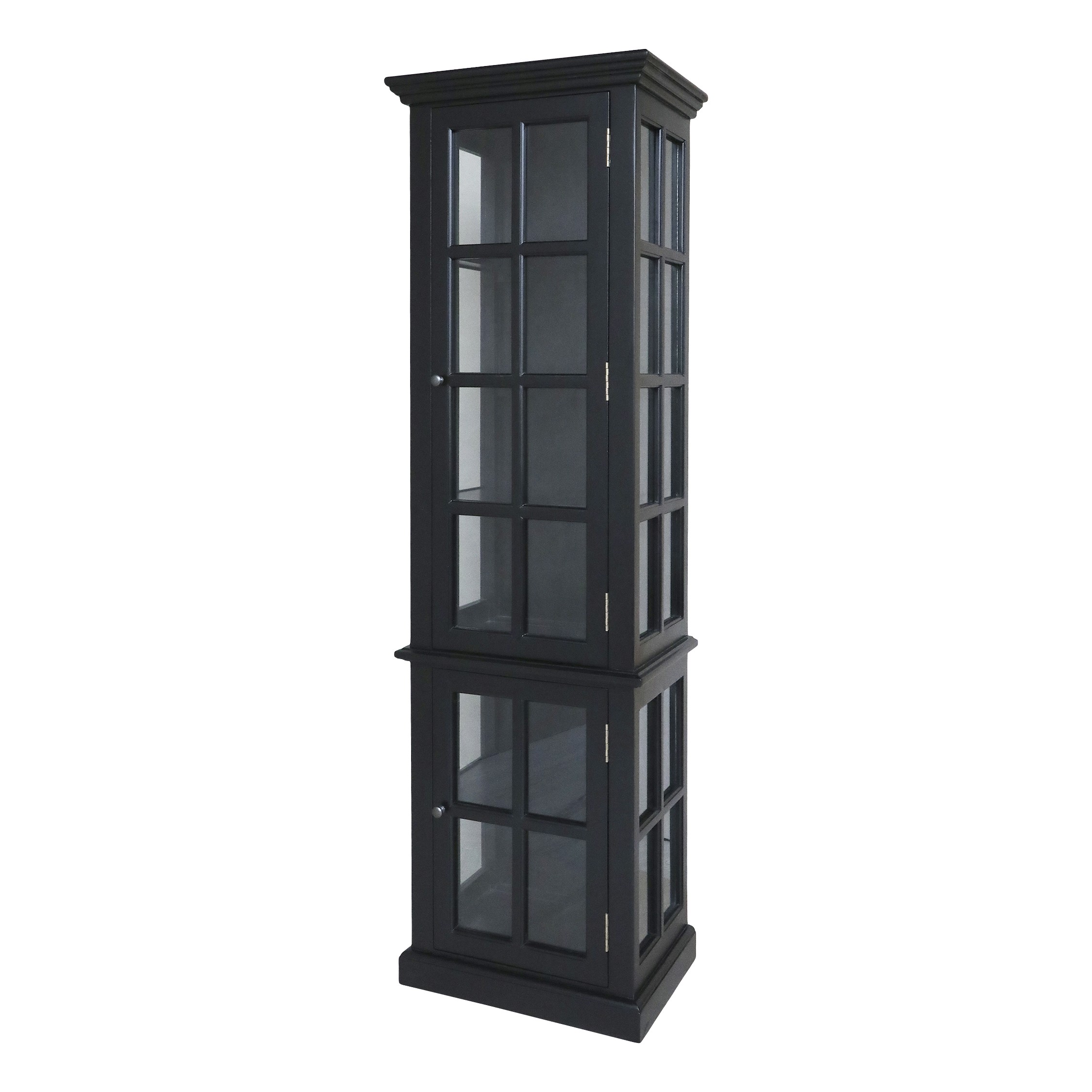 Černá antik dřevěná skříň / vitrína s policemi Marseille - 60*40*196cm Chic Antique Černá antik dřevěná skříň / vitrína s policemi Marseille - 60*40*196cm Chic Antique