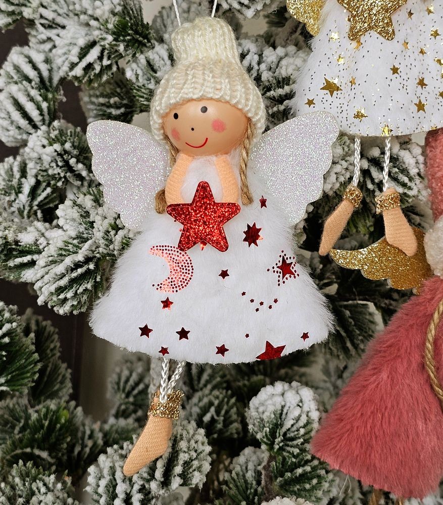 Bílá látková závěsná dekorace anděl s hvězdičkou - 8*3*15 cm Clayre & Eef Bílá látková závěsná dekorace anděl s hvězdičkou - 8*3*15 cm Clayre & Eef