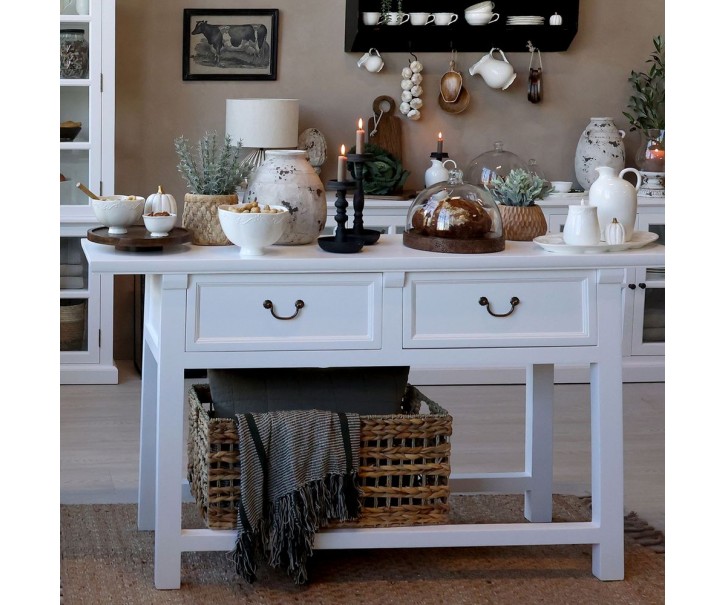 Bílý dřevěný konzolový stůl Service Marseille - 150*40*85 cm Chic Antique