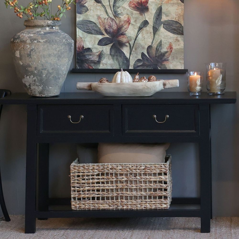 Černý dřevěný konzolový stůl Service Marseille - 150*40*85 cm Chic Antique Černý dřevěný konzolový stůl Service Marseille - 150*40*85 cm Chic Antique