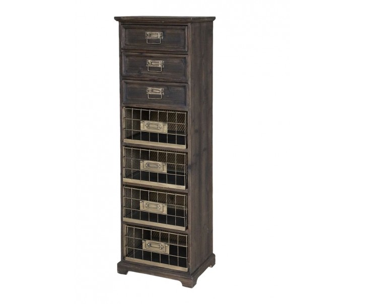 Hnědá dřevěná komoda s drátěnými košíky Bourseiller - 43*31*139 cm Chic Antique