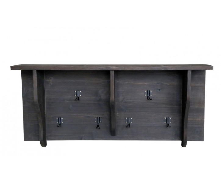 Hnědá dřevěná polička s háčky Bourseiller - 99*18*45 cm Chic Antique