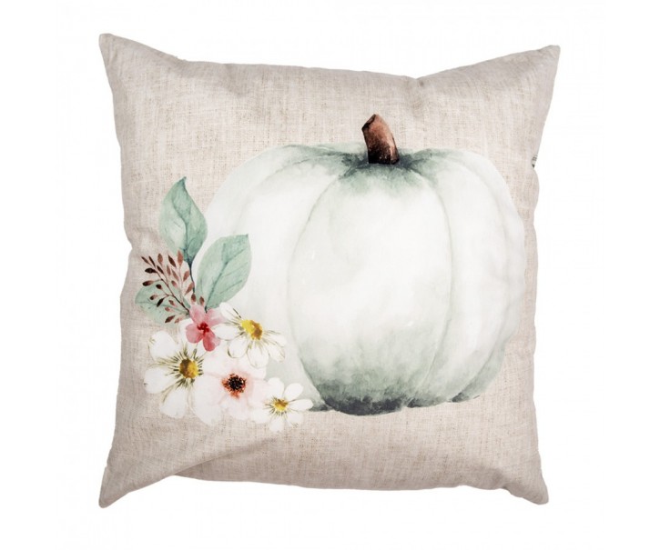 Béžovo-šedý povlak na polštář s dýní a květy Country Style Pumpkin - 45*45 cm Clayre & Eef
