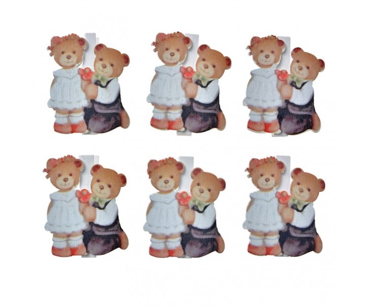 Set 6ks malý dřevěný kolíček s medvídky - 4*1*5 cm Clayre & Eef