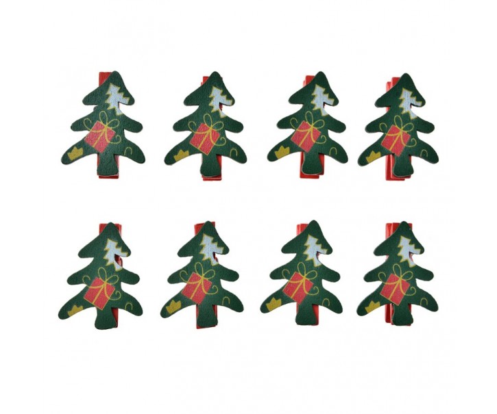 Set 8ks malý dřevěný kolíček se stromkem - 3*1*4 cm Clayre & Eef