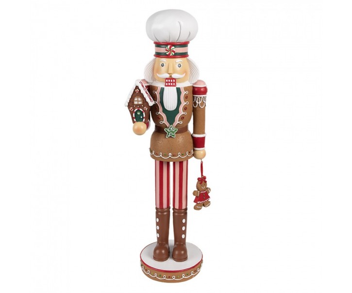 Hnědočervená vánoční dekorace Louskáček s domečkem - 13*12*46 cm Clayre & Eef