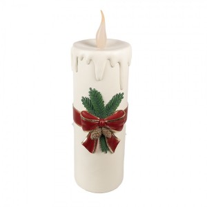 Bílá vánoční svíčka s vínovou mašlí Led Candle - 18*20*56 cm / 3*AA
