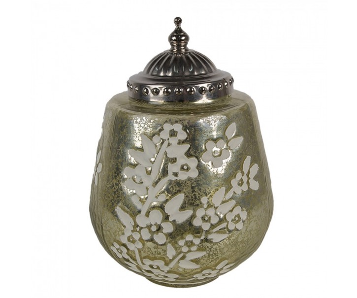 Zelená skleněná svítící LED lucerna s kvítky Balli - Ø 13*19 cm Clayre & Eef