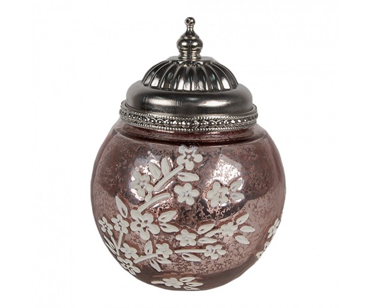 Růžová skleněná svítící LED lucerna s kvítky Balli - Ø 11*15 cm Clayre & Eef