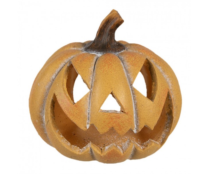 Oranžová keramická dekorace dýně Halloween - 15*14*13 cm Clayre & Eef