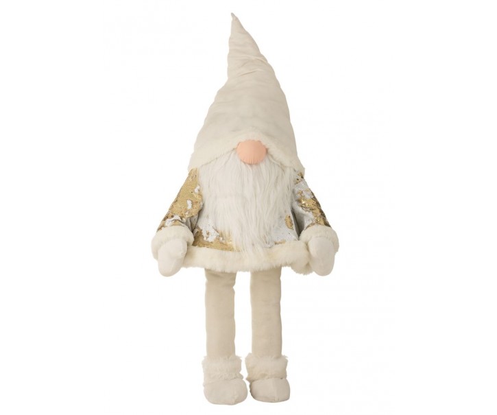 Bílo-zlatý veliký stojící Santa Claus s pružným tělem - 57*52*145 cm J-Line by Jolipa