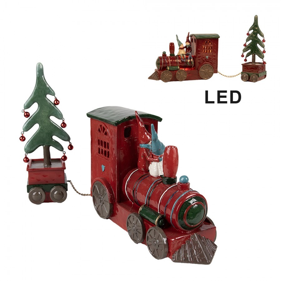 Červený vánoční vláček s Led světýlky a skřítky Train - 30*7*21 cm / 2* AAA Clayre & Eef Červený vánoční vláček s Led světýlky a skřítky Train - 30*7*21 cm / 2* AAA Clayre & Eef