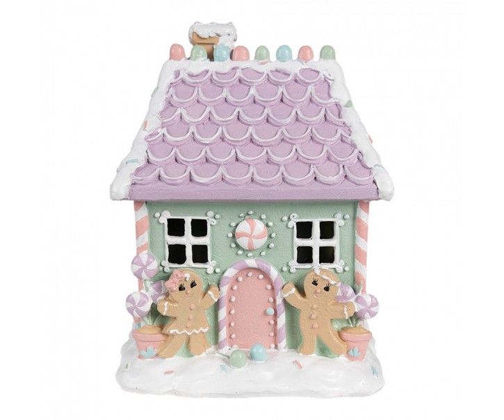 Zeleno-fialová perníková chaloupka Gingerbread House - 17*14*21 cm Clayre & Eef