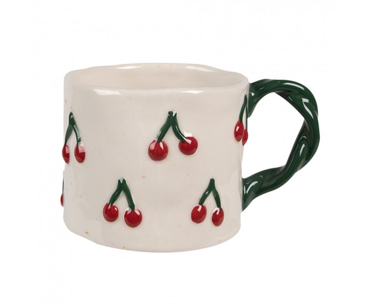 Béžový keramický hrnek s třešněmi Cherries - 13*9*7 cm / 200 ml Clayre & Eef