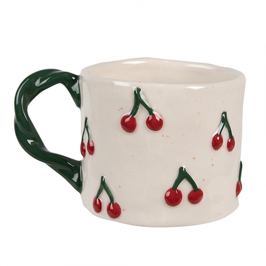 Béžový keramický hrnek s třešněmi Cherries - 13*9*7 cm / 200 ml Clayre & Eef Béžový keramický hrnek s třešněmi Cherries - 13*9*7 cm / 200 ml Clayre & Eef