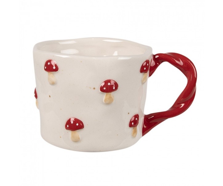 Béžový keramický hrnek s muchomůrkami Mushrooms - 13*9*7 cm / 200 ml Clayre & Eef