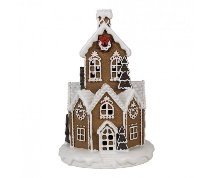 Hnědá svítící perníková chaloupka Gingerbread House - Ø 21*33 cm / 3*AAA Clayre & Eef