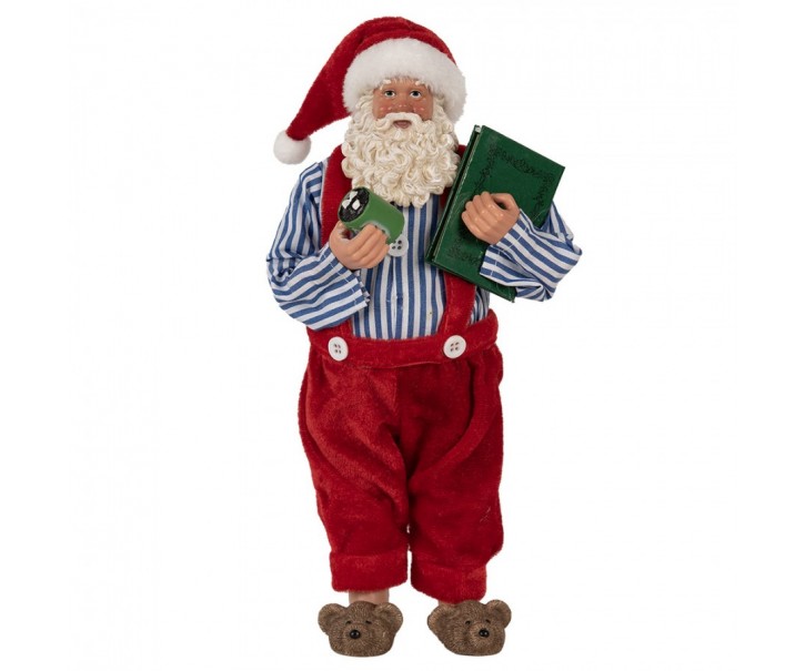 Vánoční dekorace taťka Santa Claus v bačkorkách a laclíkách - 13*10*27 cm Clayre & Eef