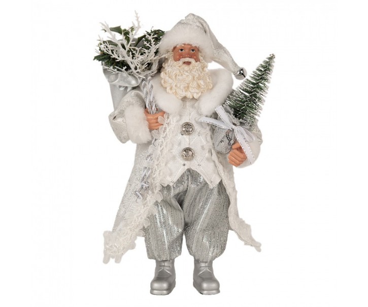 Vánoční dekorace taťka Santa Claus v kabátku s dárky a stromkem - 16*10*27 cm Clayre & Eef