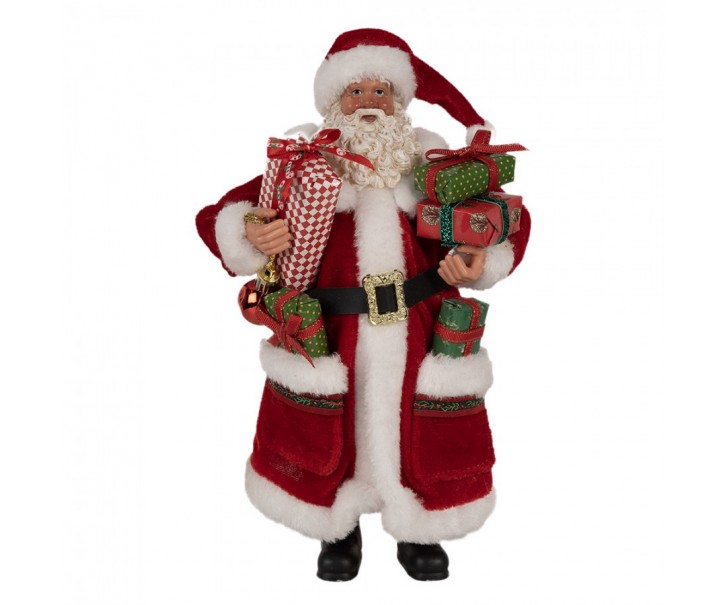Vánoční dekorace Santa Claus v kožichu s dárky - 16*10*27 cm Clayre & Eef