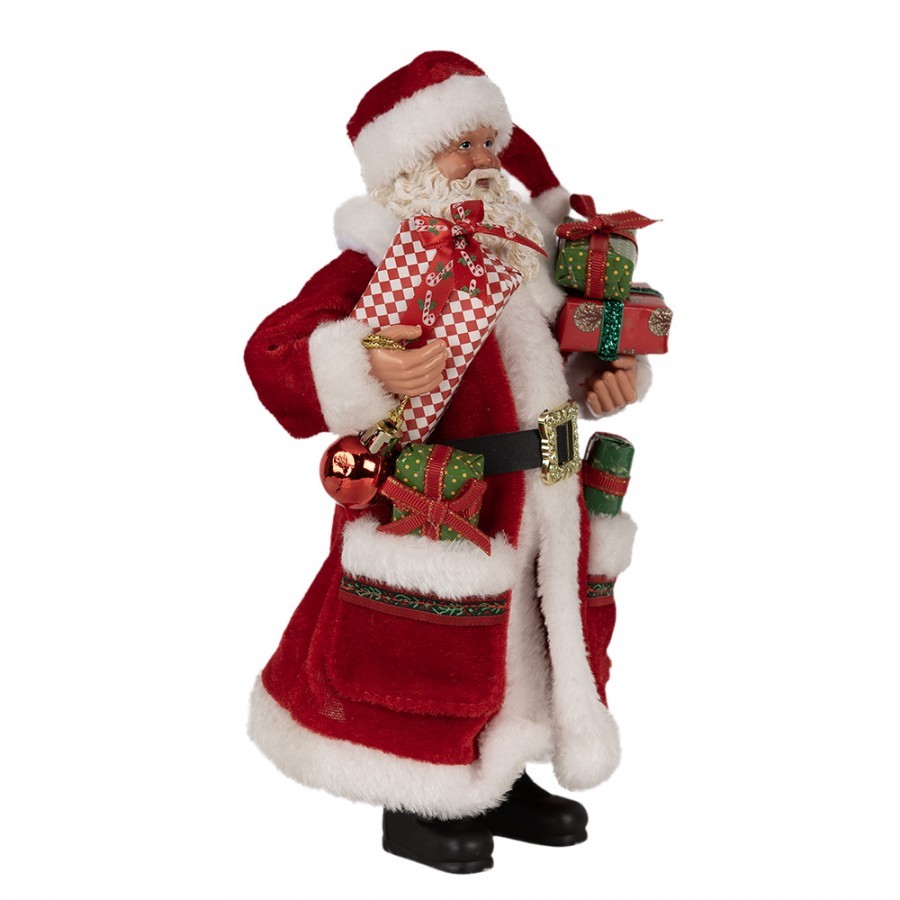Vánoční dekorace taťka Santa Claus v kožichu s dárky - 16*10*27 cm Clayre & Eef Vánoční dekorace taťka Santa Claus v kožichu s dárky - 16*10*27 cm Clayre & Eef