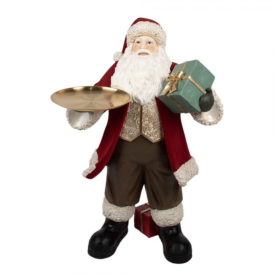 Vánoční dekorace socha Santa Claus s podnosem a dárkem - 56*50*91 cm