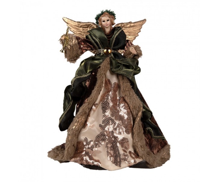 Anděl ve zdobných hnědých šatech na špičku stromku Angel Chris - 16*10*28 cm Clayre & Eef