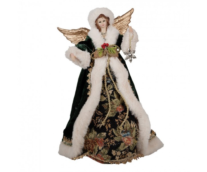 Anděl ve zdobných zelených šatech na špičku stromku Angel Chris - 20*15*28 cm Clayre & Eef