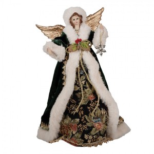 Anděl ve zdobných zelených šatech na špičku stromku Angel Chris - 20*15*28 cm