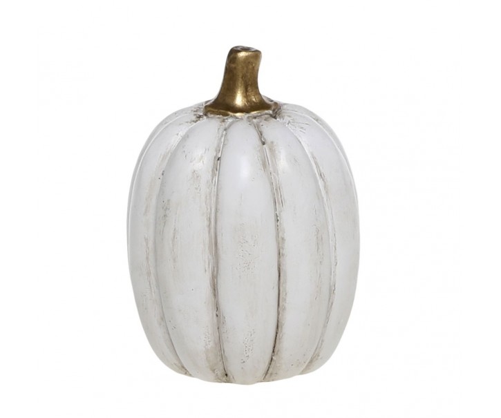 Bílá antik dekorace dýně Pumpkin gold - Ø 5*7 cm Chic Antique