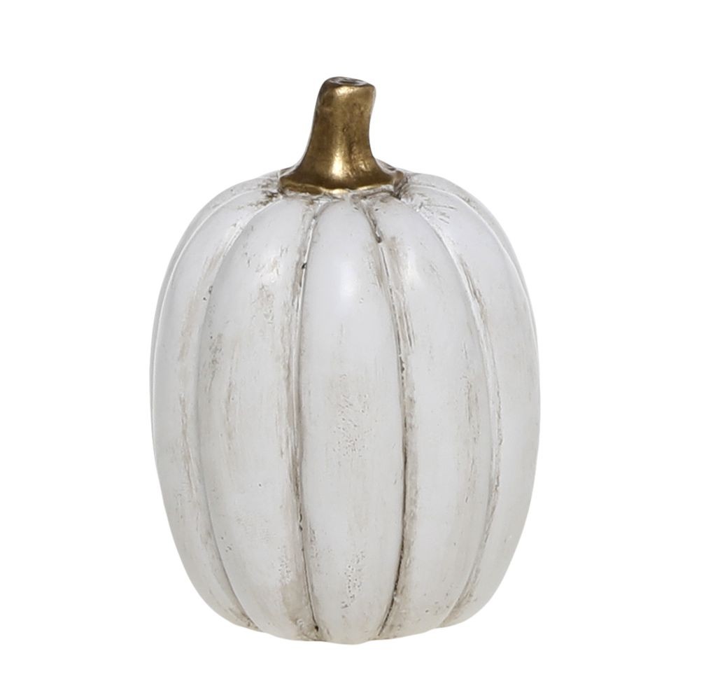 Bílá antik dekorace dýně Pumpkin gold - Ø 5*7 cm Chic Antique Bílá antik dekorace dýně Pumpkin gold - Ø 5*7 cm Chic Antique