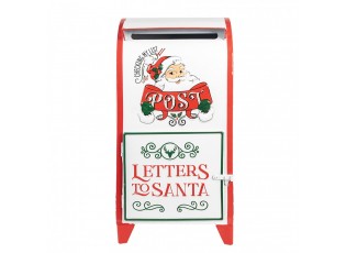 Bílo-červená kovová dekorační schránka Letters to Santa - 20*20*41 cm