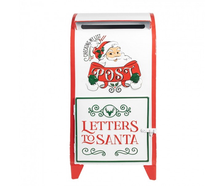 Bílo-červená dekorace kovová schránka Letters to Santa - 20*20*41 cm Clayre & Eef
