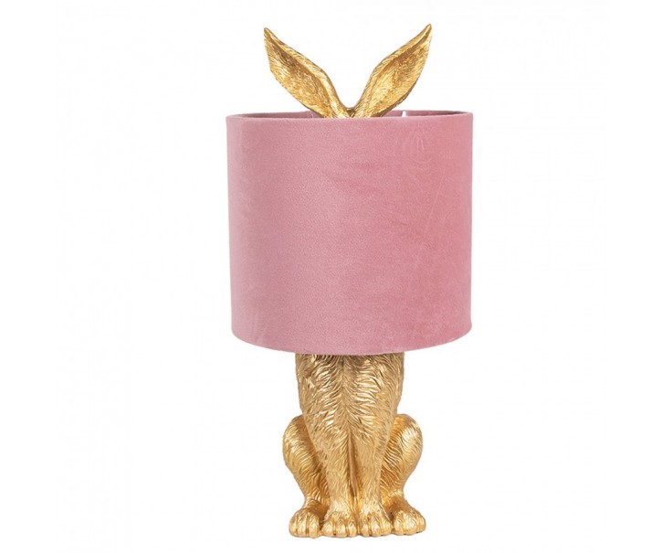Zlatá stolní lampa králík s růžovým stínidlem Rabbi - Ø 20*43 cm Clayre & Eef