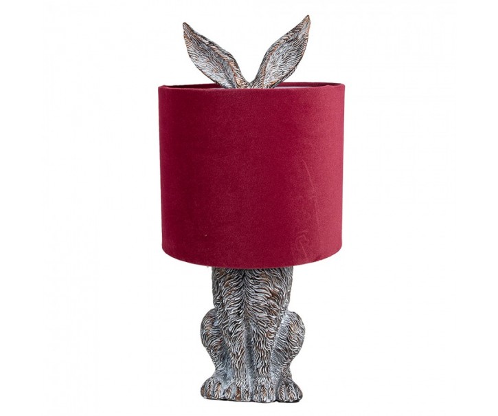 Šedá stolní lampa králík s červeným stínidlem Rabbi - Ø 20*43 cm Clayre & Eef