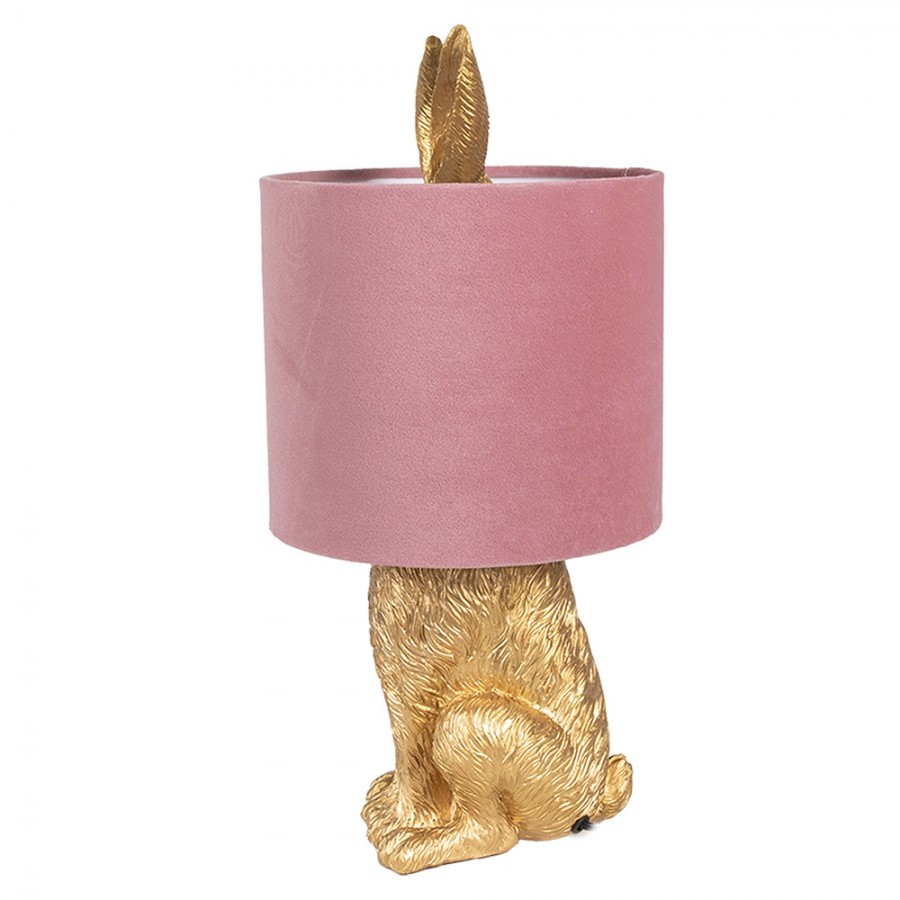Zlatá stolní lampa králík s růžovým stínidlem Rabbi - Ø 20*43 cm Clayre & Eef Zlatá stolní lampa králík s růžovým stínidlem Rabbi - Ø 20*43 cm Clayre & Eef