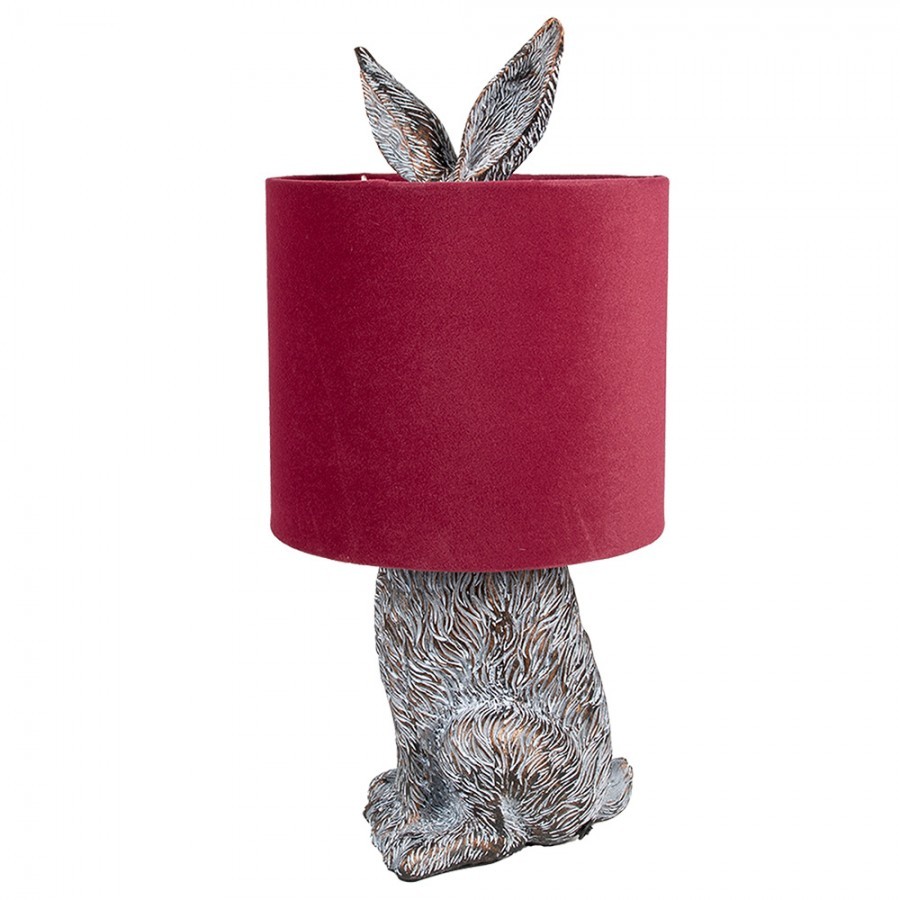 Šedá stolní lampa králík s červeným stínidlem Rabbi - Ø 20*43 cm Clayre & Eef Šedá stolní lampa králík s červeným stínidlem Rabbi - Ø 20*43 cm Clayre & Eef