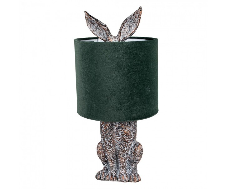 Šedá stolní lampa králík s tmavě zeleným stínidlem Rabbi - Ø 20*43 cm Clayre & Eef