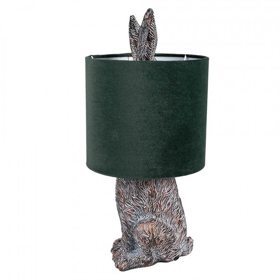 Šedá stolní lampa králík s tmavě zeleným stínidlem Rabbi - Ø 20*43 cm Clayre & Eef Šedá stolní lampa králík s tmavě zeleným stínidlem Rabbi - Ø 20*43 cm Clayre & Eef