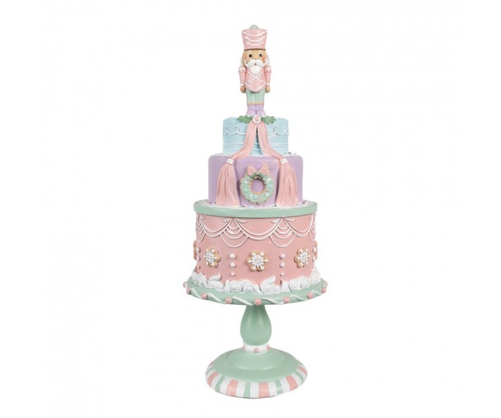 Růžovo-zelená dekorace dort na podstavci Gingerbread House - Ø 17*42 cm Clayre & Eef