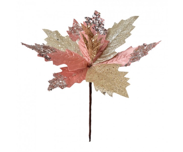 Růžovo-zlatá umělá květina zápich vánoční hvězda Poinsettia - Ø 30*30 cm Clayre & Eef