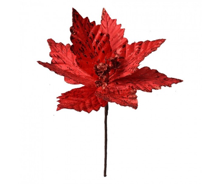 Červená umělá květina zápich vánoční hvězda Poinsettia - Ø 23*27 cm Clayre & Eef
