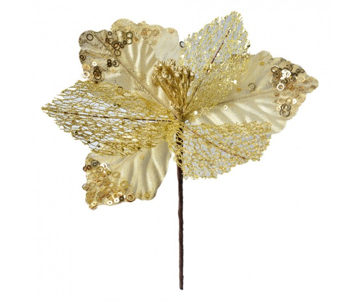 Zlatá umělá rostlina vánoční hvězda Poinsettia - Ø 23*25 cm Clayre & Eef