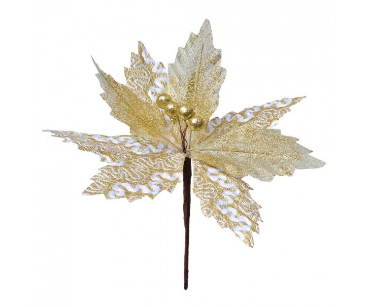 Bílo-zlatá umělá květina zápich vánoční hvězda Poinsettia - Ø 22*25 cm Clayre & Eef